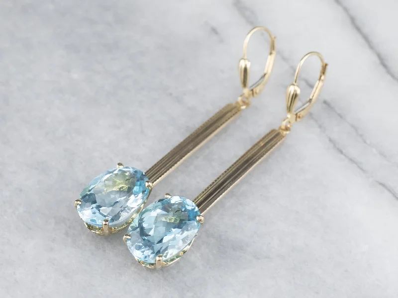 Handmade Drop Earrings for Artisanal-Blue Topaz Long Gold Drop Earrings