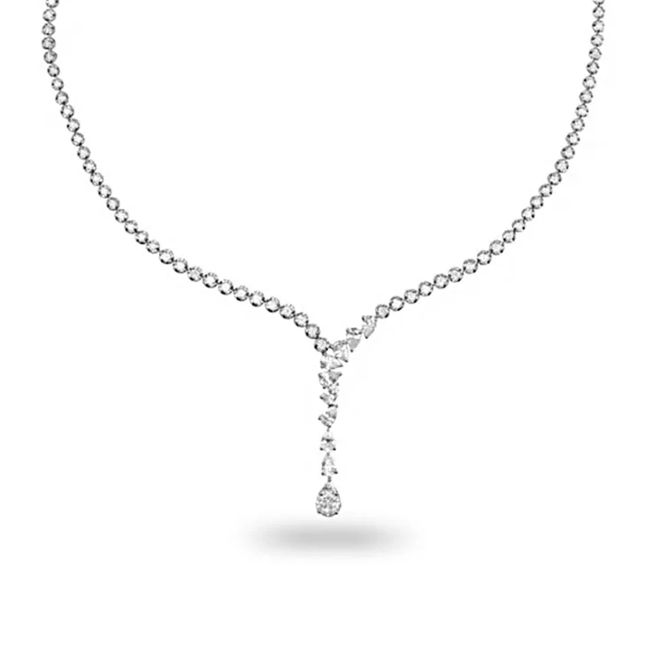 Crystal pendants on necklaces for a sparkling, mystical, and elegant look -5.50 ct. Pear Shape Diamond Cluster-Tennis Necklace