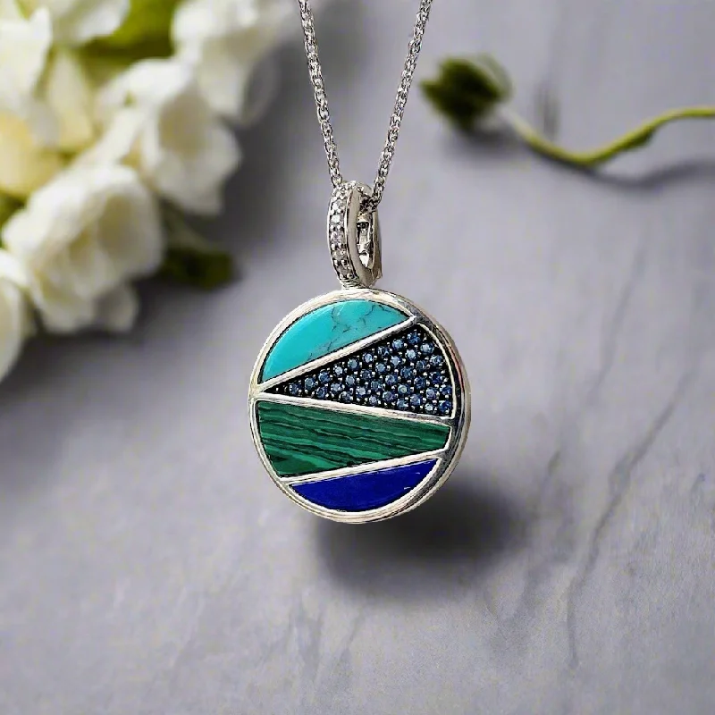 Trendy coin pendants on necklaces for a chic, vintage-inspired fashion accessory -Blue and Green Inlay Necklace