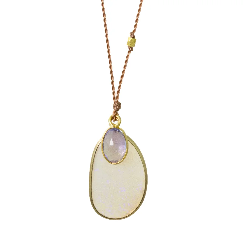 Custom made pendants on necklaces for women who appreciate one-of-a-kind jewelry -Australian Opal + Tanzanite Necklace