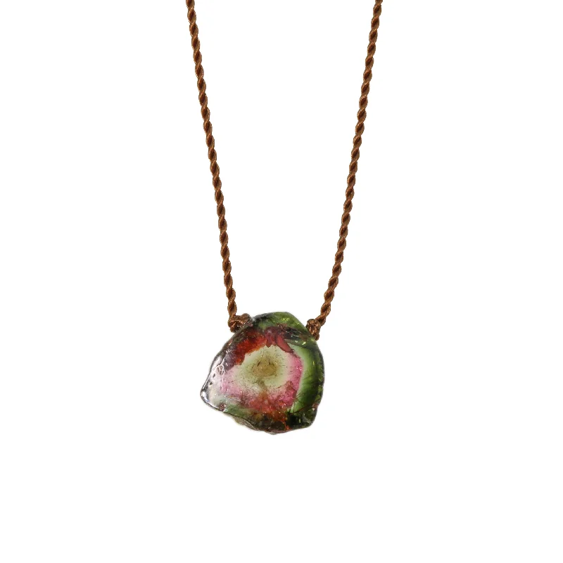 Geometric pendant necklaces with unique shapes for modern and stylish fashion pieces -Mini Watermelon Tourmaline Slice Necklace