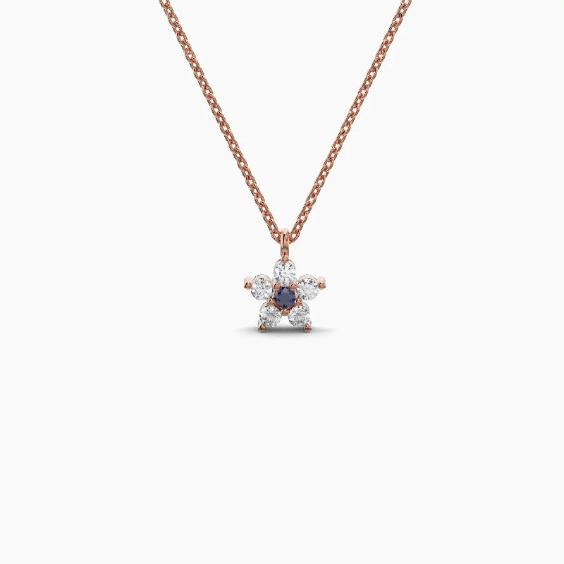 Personalized photo pendants on necklaces for one-of-a-kind custom jewelry gifts -Double Sided Diamond & Sapphire Flower Necklace