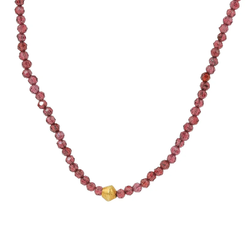 Boho-style necklaces with pendant charms for a carefree and earthy look -Garnet + 18k Bead Necklace