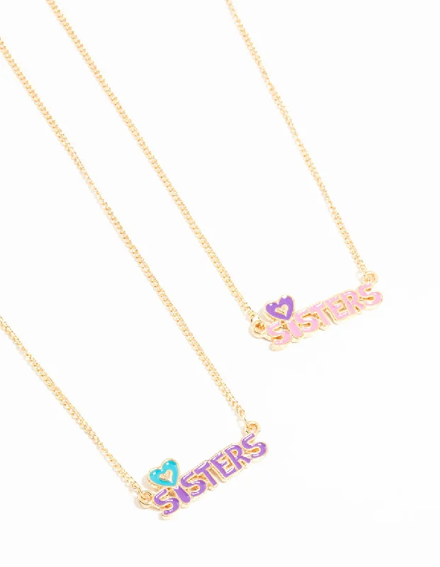 Long pendant necklaces for a stylish accessory with a dramatic flair -Kids Gold Sisters BFF Necklace