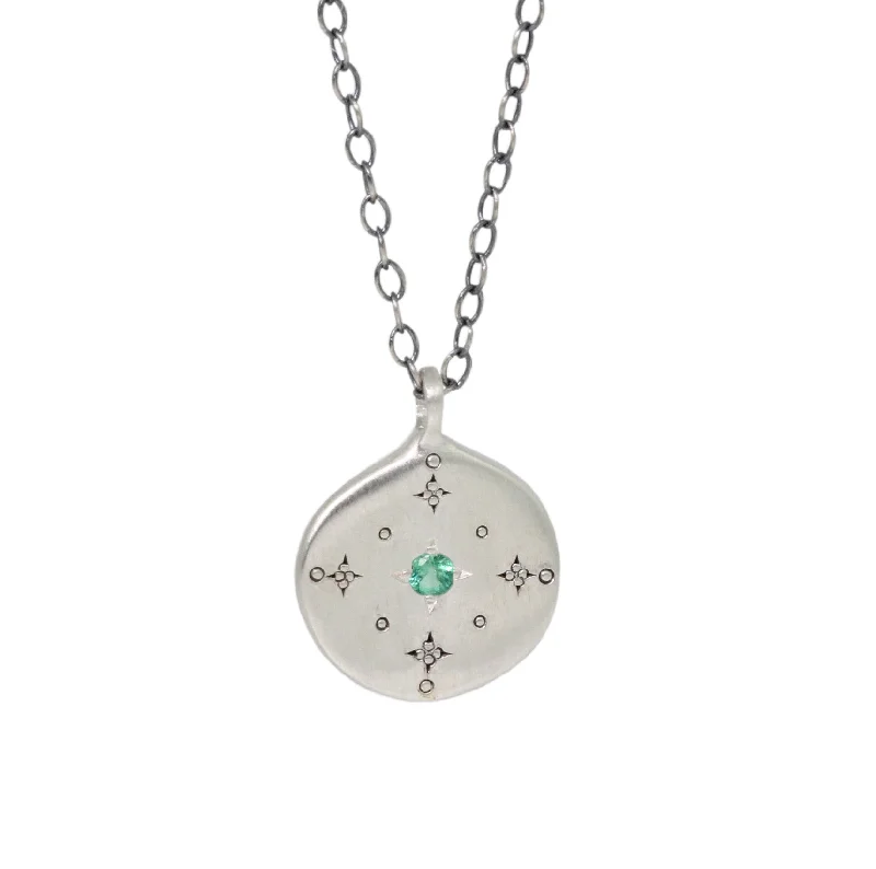 Personalized silver necklaces with custom initials or names for unique gifts -New Moon Emerald Necklace