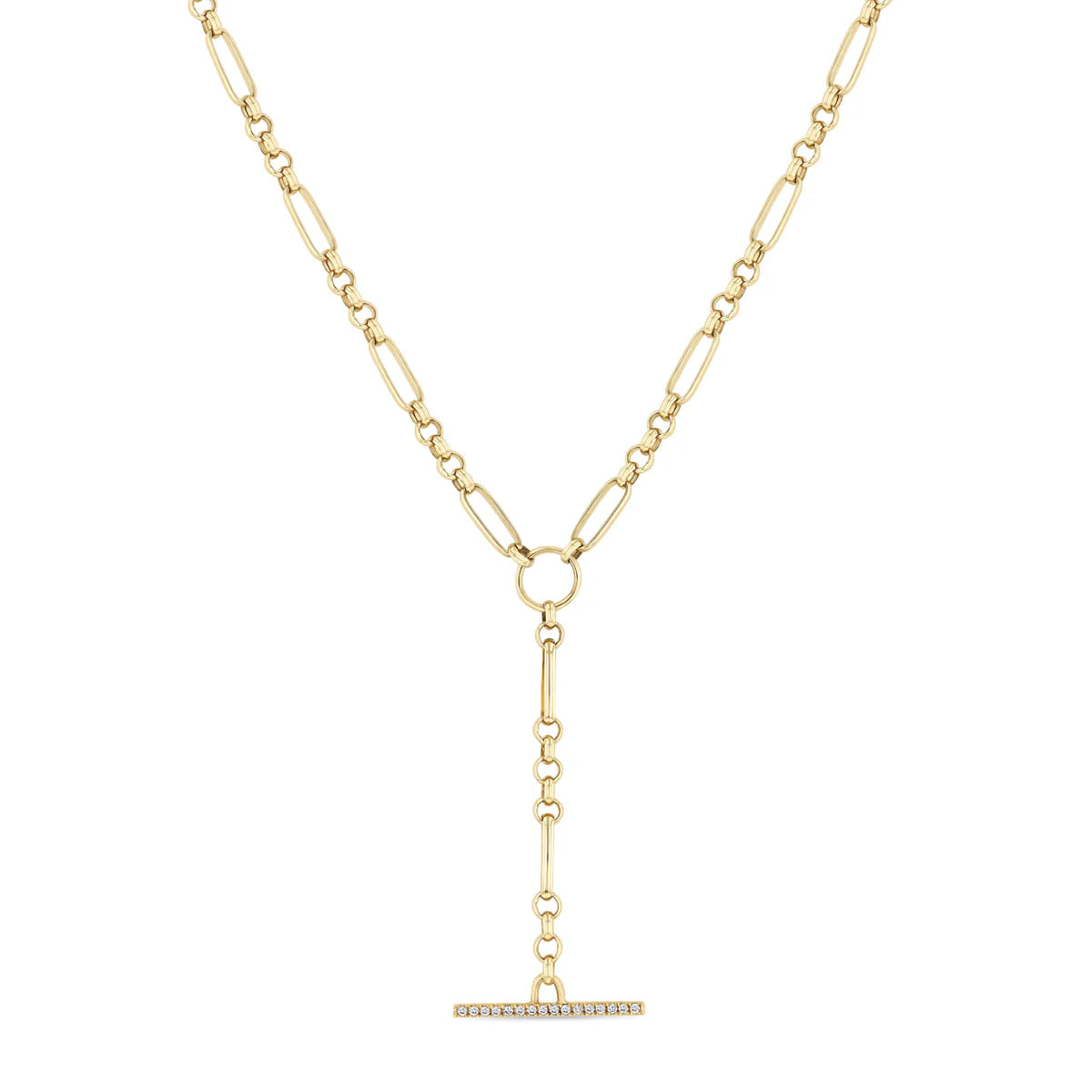 Classic oval pendant necklaces for a timeless and elegant accessory in silver -Pave Lariat Paperclip Rolo Chain Necklace