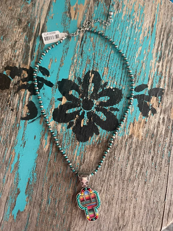 Delicate butterfly pendants on necklaces for a charming and feminine accessory -Serape Cactus & Beads Necklace