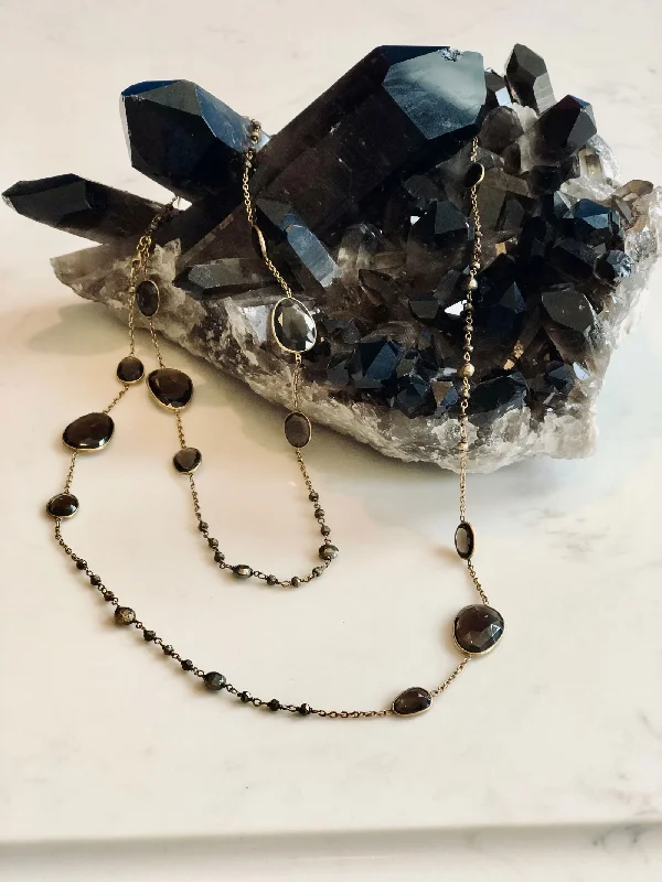 Vintage-inspired necklaces and pendants with intricate designs for classic looks -Smoky Quartz Station Necklace