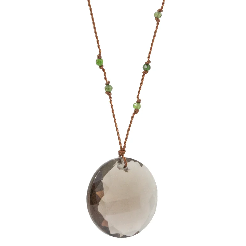 Stylish bar necklaces with engraved pendants for minimalistic and personal jewelry -Smoky Quartz + Green Tourmaline Necklace