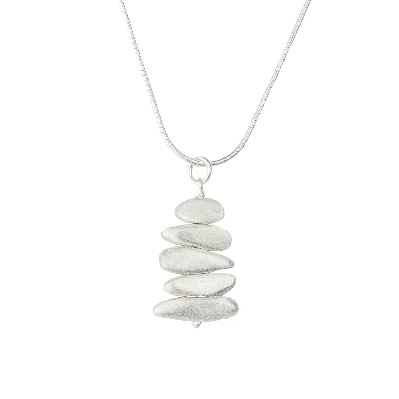 Stylish bar necklaces with engraved pendants for minimalistic and personal jewelry -Stacked River Rocks Necklace