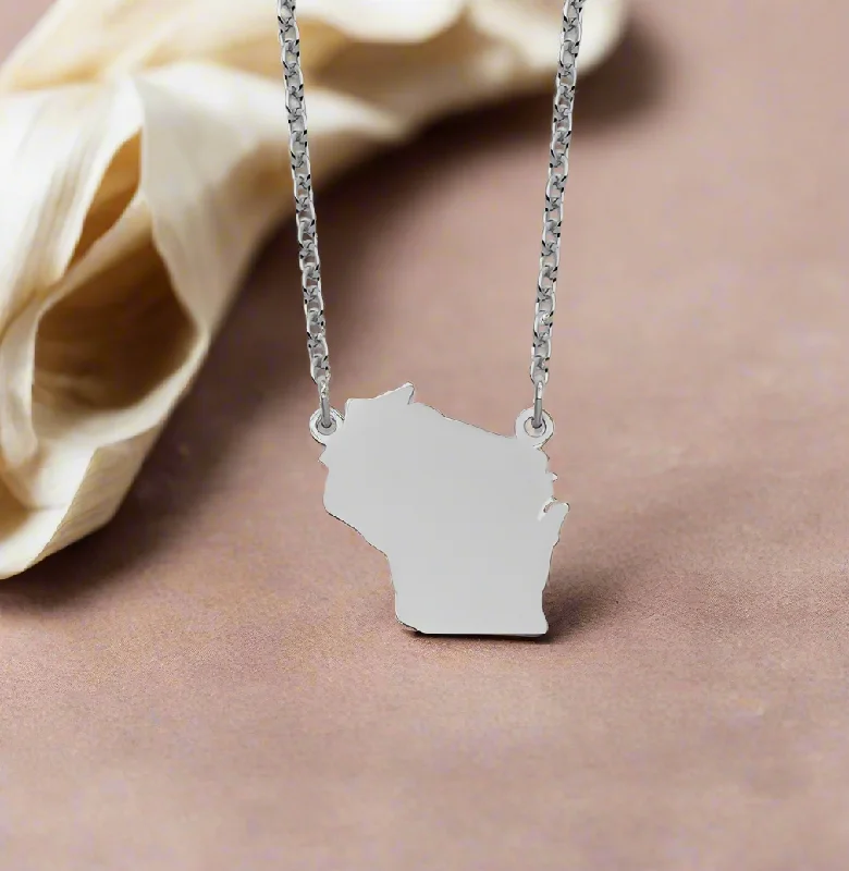 Personalized photo pendants on necklaces to wear loved ones close to your heart -Sterling Silver Wisconsin Necklace