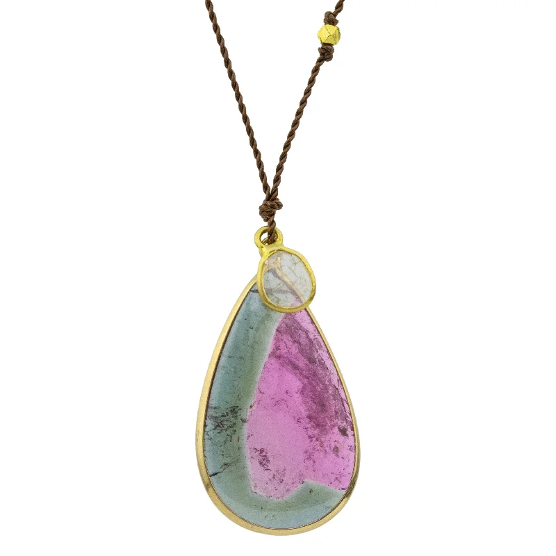 Statement gemstone necklaces with large pendants for a bold, eye-catching look -Watermelon Tourmaline and Diamond Charm Necklace