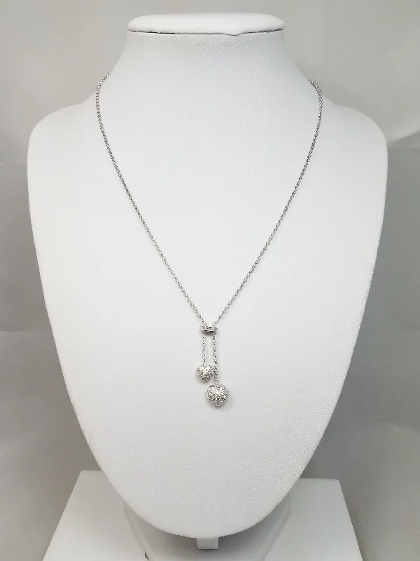 Luxury diamond pendants on necklaces for women seeking opulence and refined elegance -Cute 16" 14k White Gold Natural Diamond Double Heart Dangle Necklace