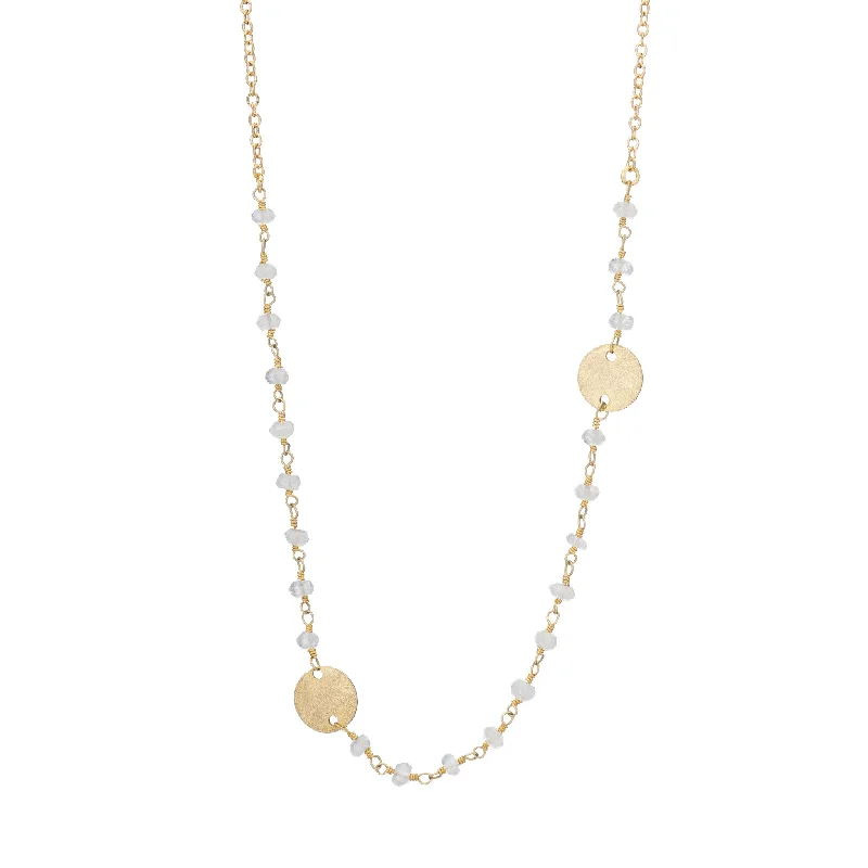 Luxury pearl pendants on necklaces for timeless, sophisticated elegance and charm -Gold Disc and Moonstone Rosary Necklace