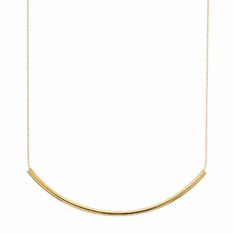 Heart-shaped crystal pendants on necklaces for a romantic and sentimental gift option -Long Gold Curved Bar Necklace