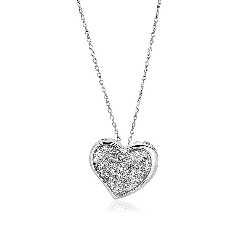 Trendy layered necklaces with delicate pendants for a chic and modern look -Size: 18'' - Sterling Silver Heart Necklace with Cubic Zirconias