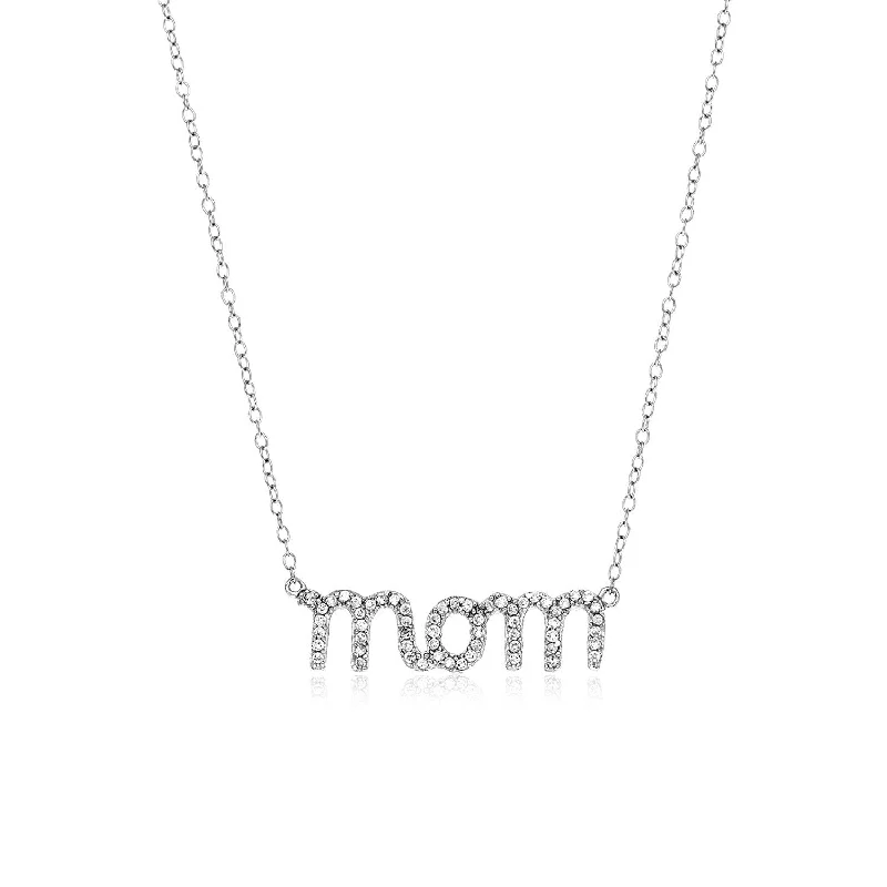 Adjustable necklaces with pendants for customizable length and style options -Size: 18'' - Sterling Silver Mom Necklace with Cubic Zirconias