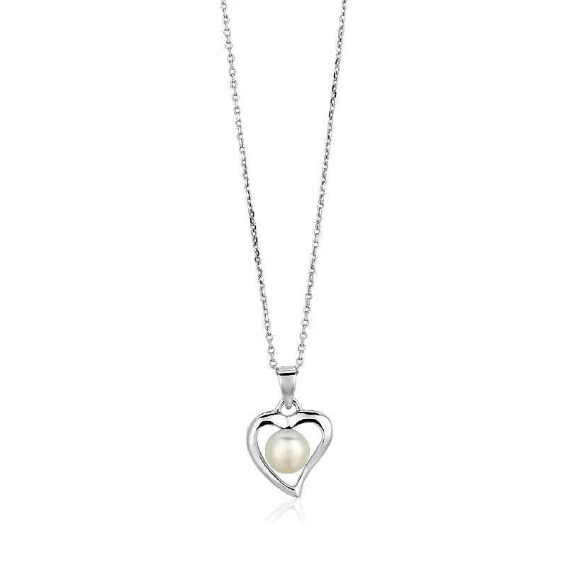 Custom heart pendants on necklaces for sentimental gifts for loved ones -Size: 18'' - Sterling Silver Open Heart Necklace with Freshwater Pearl