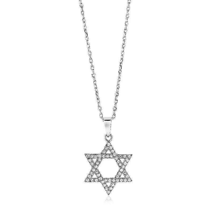 Unique animal-shaped pendants on necklaces for quirky and playful fashion statements -Size: 18'' - Sterling Silver Star of David Necklace with Cubic Zirconias