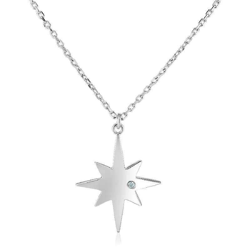 Crystal pendants on necklaces for a sparkling, mystical, and elegant look -Size: 18'' - Sterling Silver 18 inch Necklace with Polished Star with Diamond