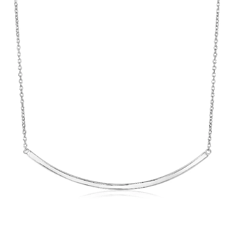 Rose gold necklaces with floral pendants for a feminine and elegant accessory -Size: 18'' - Sterling Silver Polished Curved Bar Necklace