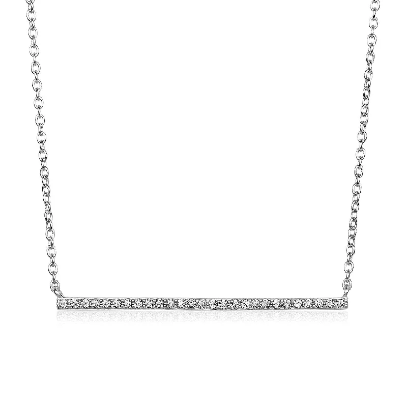 Long pendant necklaces for a stylish accessory with a dramatic flair -Size: 18'' - Sterling Silver Straight Bar Necklace with Cubic Zirconias