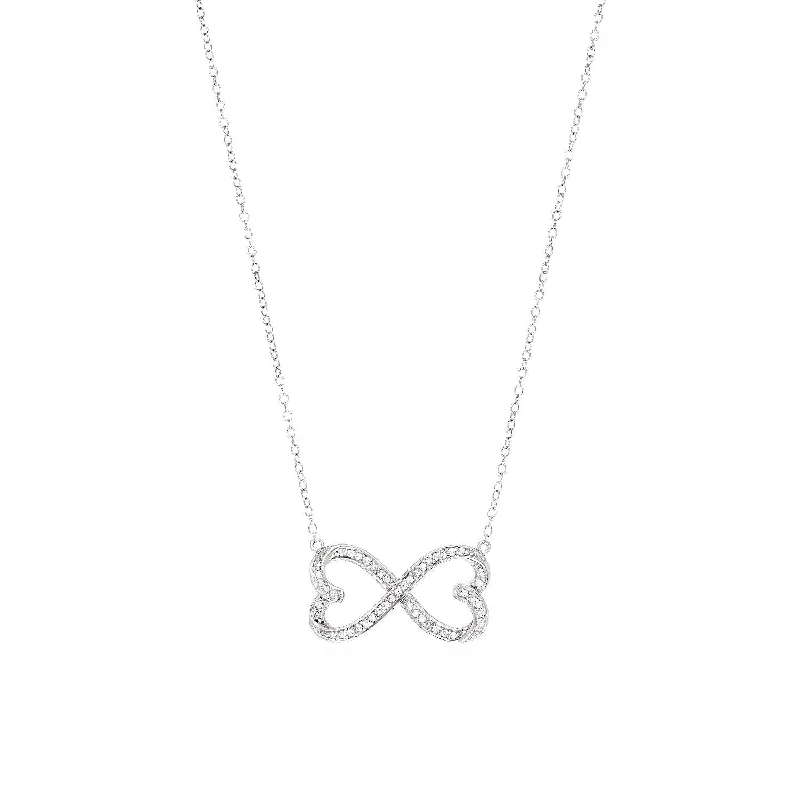 Personalized couple necklaces with matching pendants for a romantic and thoughtful gift -Size: 18'' - Double Heart Infinity Necklace with Cubic Zirconia in Sterling Silver