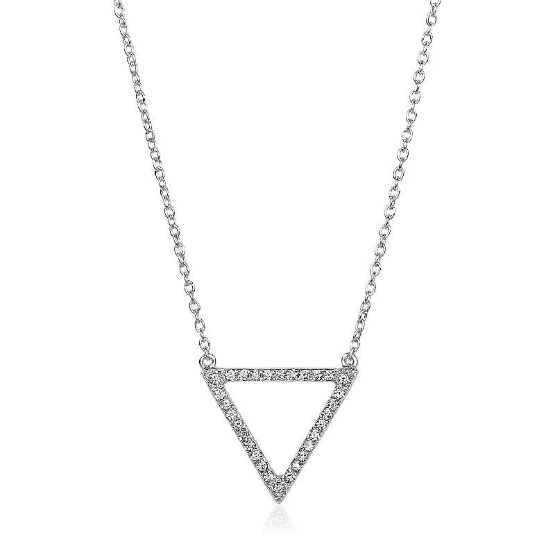 Custom geometric pendants on necklaces for a modern, chic look with precision -Size: 18'' - Sterling Silver Triangle Necklace with Cubic Zirconias