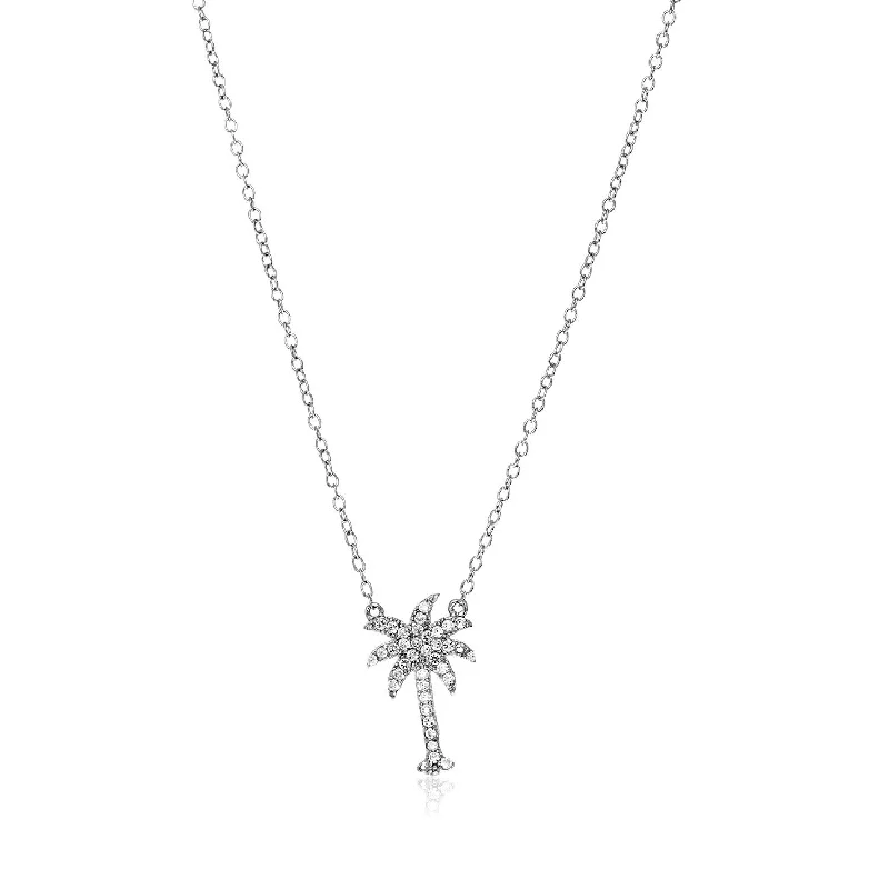 Unique pendant necklaces with personalized initials for customized, meaningful fashion -Size: 18'' - Sterling Silver Palm Tree Necklace with Cubic Zirconias