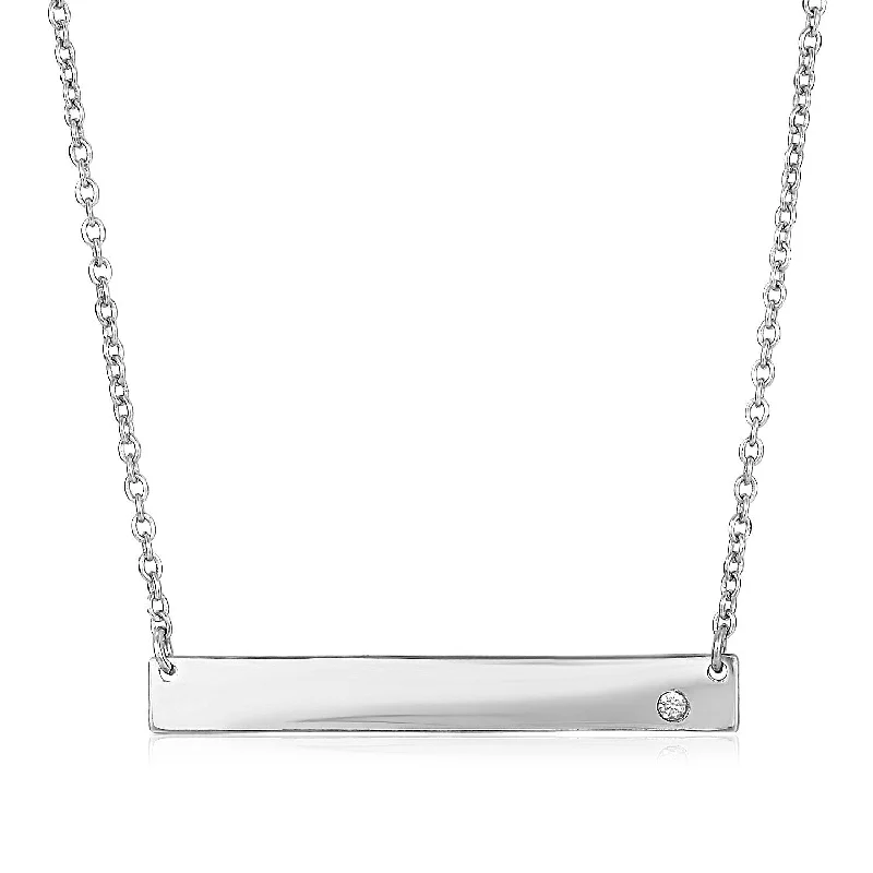 Long bar pendants on necklaces for minimalist, sleek jewelry with a modern touch -Size: 18'' - Sterling Silver Polished Bar Necklace with Cubic Zirconia