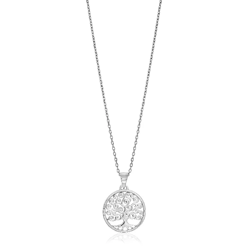 Nature-inspired pendant necklaces with floral or leaf designs for earthy elegance -Size: 18'' - Sterling Silver Round Spiral Motif Tree of Life Necklace