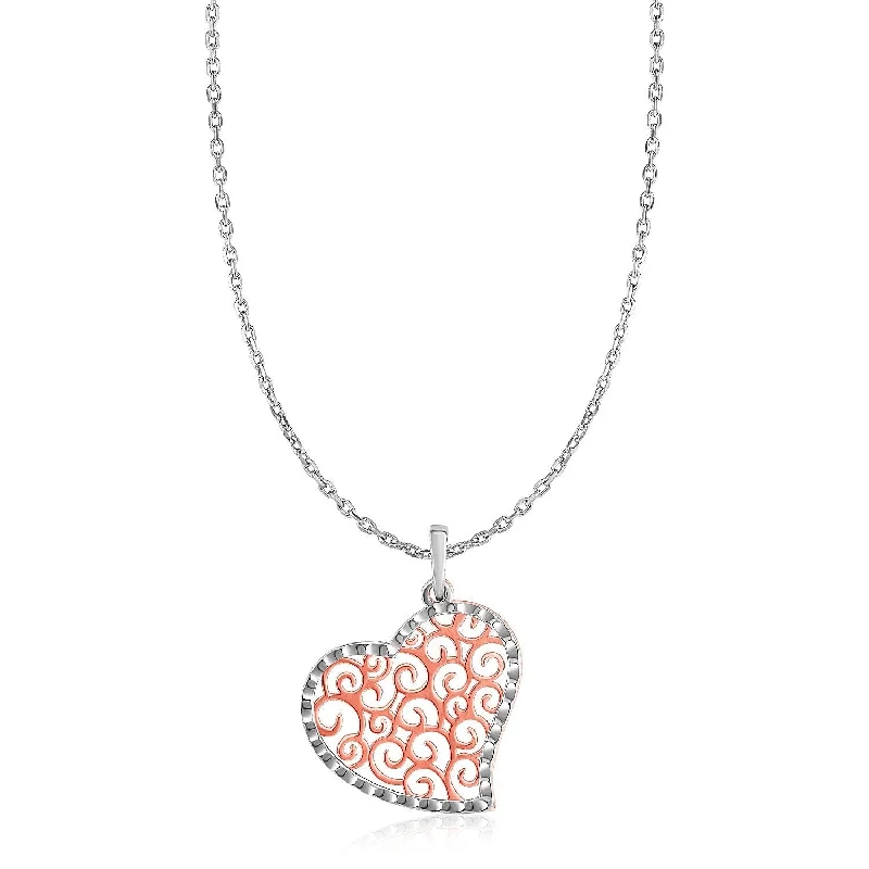 Crystal drop pendant necklaces for a touch of sparkle and feminine beauty -Size: 18'' - Sterling Silver Two Toned Spiral Motif Heart Necklace