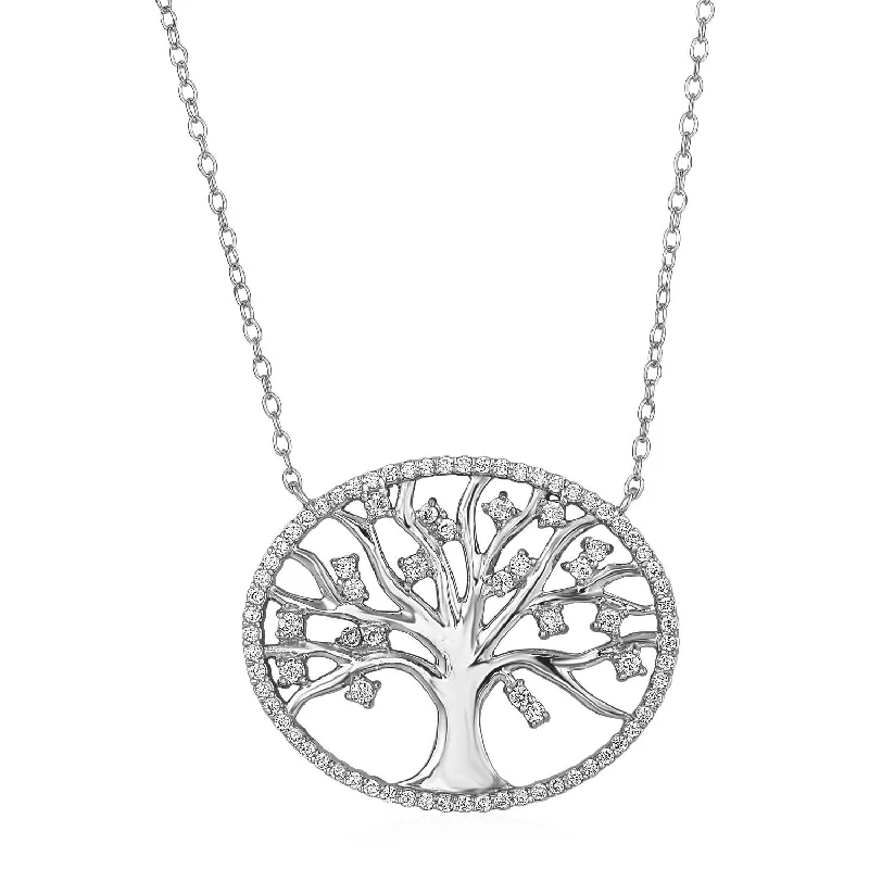 Adjustable pendant necklaces for customizable length and versatile fashion choices -Size: 18'' - Tree of Life Necklace with Cubic Zirconia in Sterling Silver