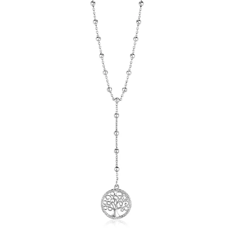 Nature-inspired pendants on necklaces with tree or leaf designs for boho style -Size: 17'' - Sterling Silver Lariat Necklace with Tree of Life Symbol