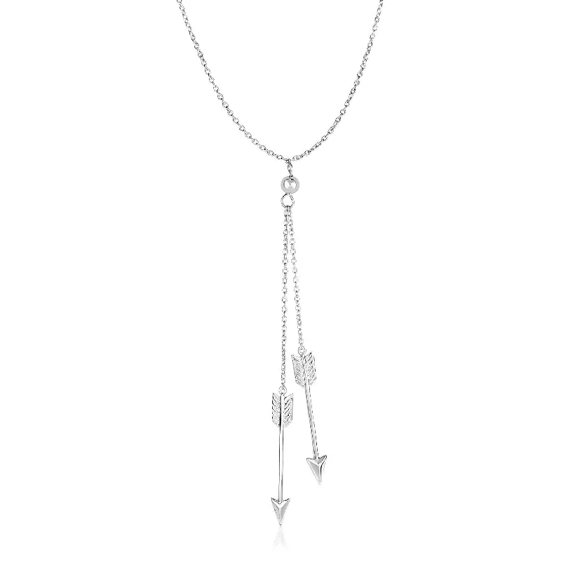 Custom engraved pendant necklaces for special dates, names, or meaningful messages -Size: 18'' - Sterling Silver 18 inch Lariat Necklace with Two Arrows