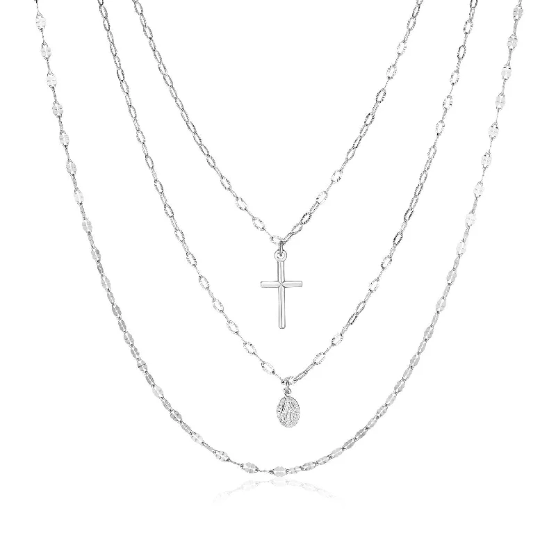 Classic infinity pendant necklaces for symbols of eternal love and connection -Size: 18'' - Sterling Silver 18 inch Three Strand Necklace with Cross and Religious Medal