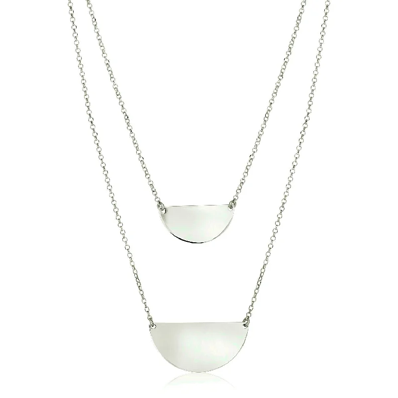 Geometric pendant necklaces with unique shapes for modern and stylish fashion pieces -Size: 16'' - Sterling Silver 16 inch Two Strand Necklace with Polished Half Circles