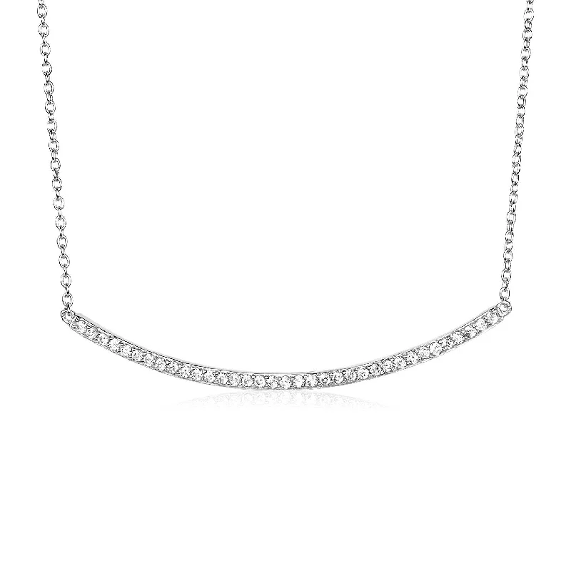 Fashion-forward statement necklaces with bold, oversized pendants for dramatic flair -Size: 18'' - Sterling Silver Curved Bar Necklace with Cubic Zirconias