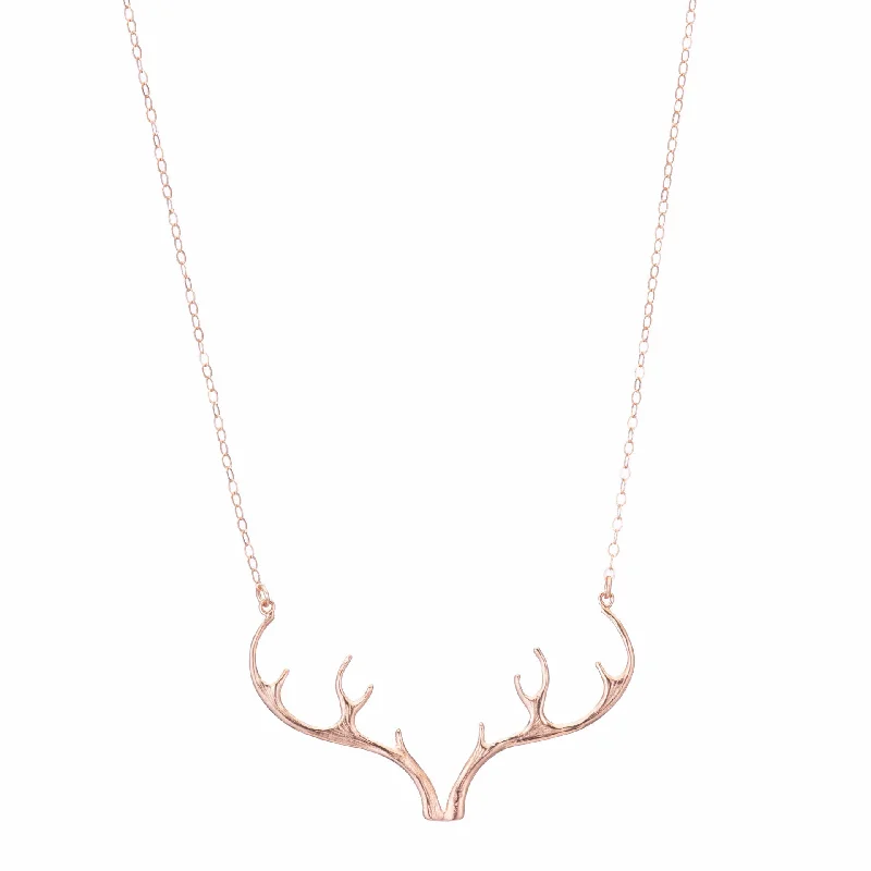 Long bar pendants on necklaces for minimalist, sleek jewelry with a modern touch -Rose Gold Antler Necklace