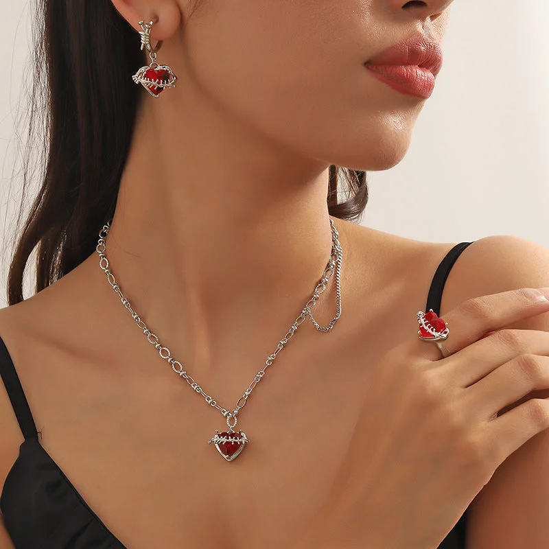 Custom engraved pendants with special dates for meaningful and sentimental gifts -Wholesale Red Zircon Love Necklace Clavicle Chain