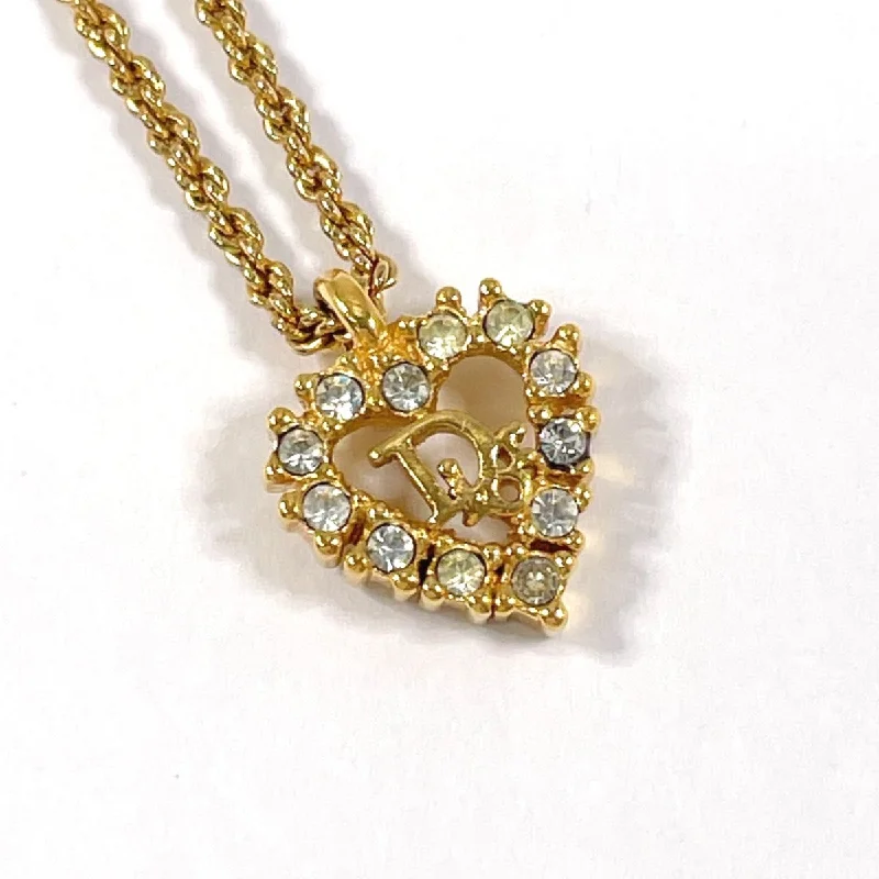 Crystal pendants on necklaces for a sparkling, mystical, and elegant look -Christian Dior Necklace Heart logo Gold Plated/Rhinestone gold Women Used