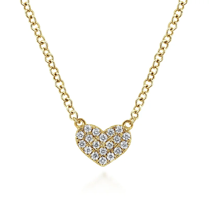 Crystal pendants on necklaces for a sparkling, mystical, and elegant look -14K Yellow Gold Pave Diamond Pendant Heart Necklace