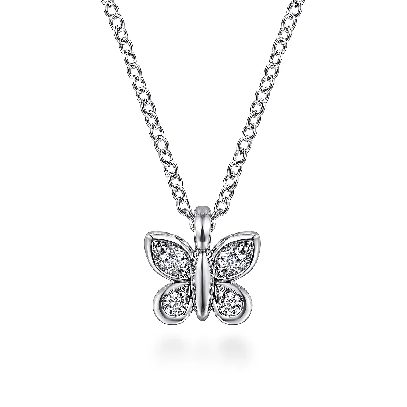 Spiritual pendant necklaces with symbols like lotus or om for personal meaning -14K White Gold Diamond Butterfly Pendant Necklace