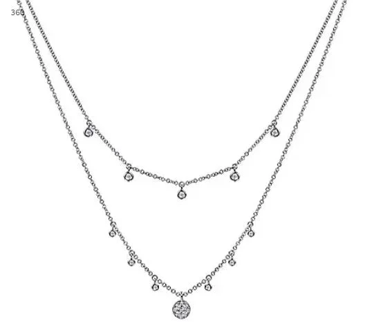 Unique animal-shaped pendants on necklaces for quirky and playful fashion statements -14k White Gold Layered Diamond Charm Drop Necklace