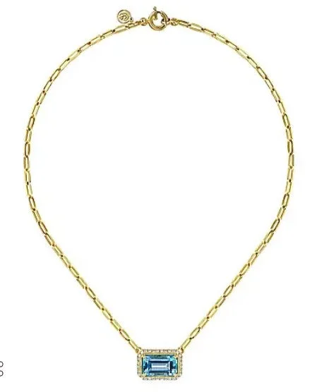 Minimalist gold necklaces and pendants for women who prefer simple styles -14K Yellow Gold Diamond and Blue Topaz Emerald Cut Necklace