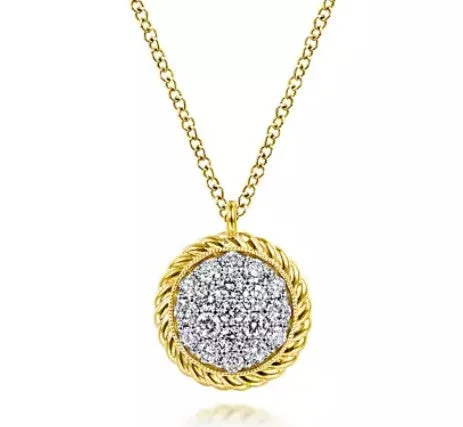 Simple and elegant circle pendants on necklaces for classic, timeless beauty -14K Yellow Gold Diamond Pavé twisted Rope Halo Necklace