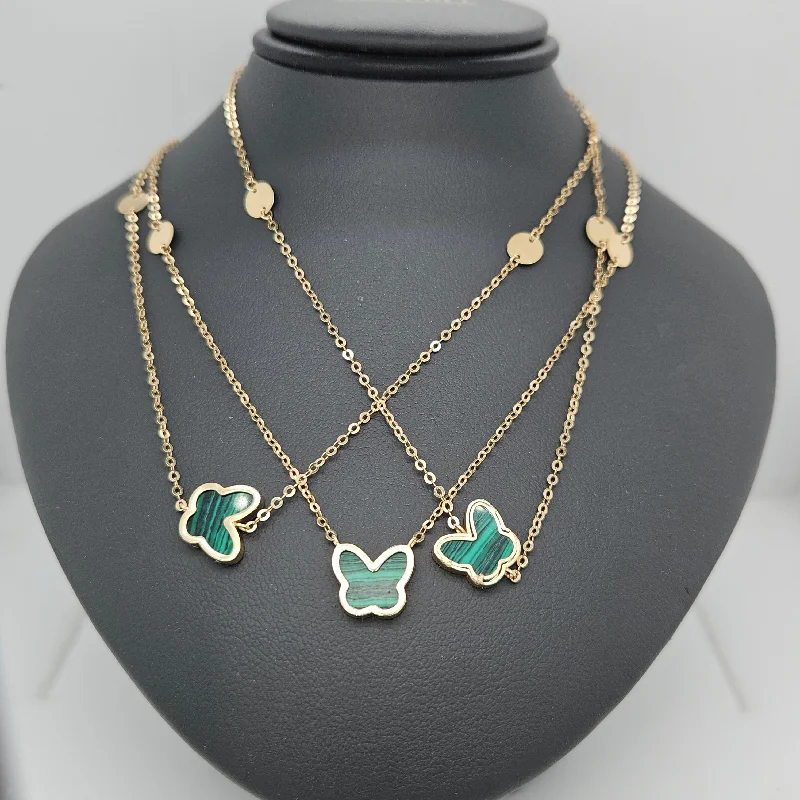 Cute and fun animal pendant necklaces for quirky, playful fashion statements -18K Yellow Gold & Malachite Butterfly Necklace- Estate