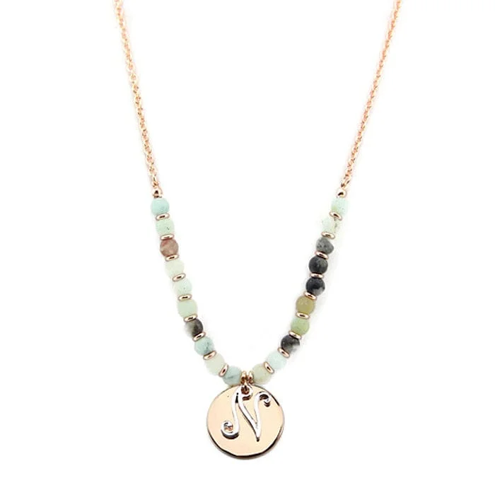 Personalized crystal pendant necklaces for a touch of elegance and uniqueness -AN1318-NAMT1   27" Gold Tone & Silver Tone 'N' Semi Precious Bead Necklace