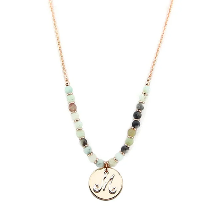 Colorful enamel pendants on necklaces for a playful, artistic fashion look -AN1318-MAMT1   27" Gold Tone & Silver Tone 'M' Semi Precious Bead Necklace