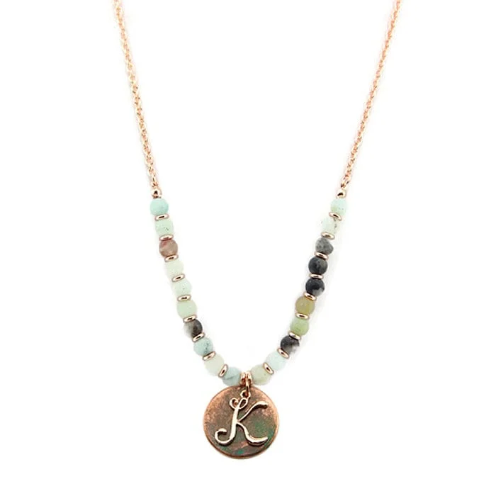 Vintage-inspired necklaces and pendants with intricate designs for classic looks -AN1318-KAMT2   27" Rose Gold Tone & Patina 'K' Semi Precious Bead Necklace